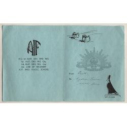 (TY15296) AUSTRALIA · 1941: used Australian Advanced Ordnance Workshops "Christmas and New Year Greetings M.E.F. 1941" card illustrated by D.K. Howell · excellent condition inside/out · rare survivor!!