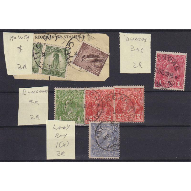(UU1220) TASMANIA · 4 different postmarks stated by the vendor to be rated 2R · mainly 2nd choice quality strikes · comprises HOWTH, DUNDAS, BUNGANA and LADY BAY (4)