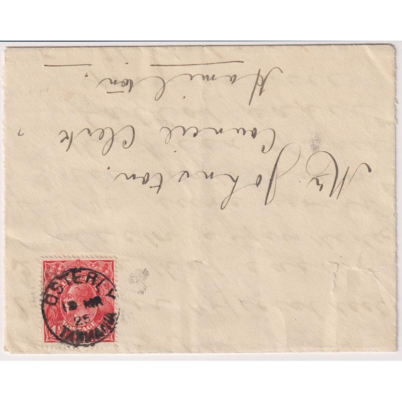 (UU1245) TASMANIA · 1925: envelope opened on 3 sides (used as a wrapper?) with 1½d red KGV franking tied by a full bold strike of the OSTERLY Type 1(x) cds
