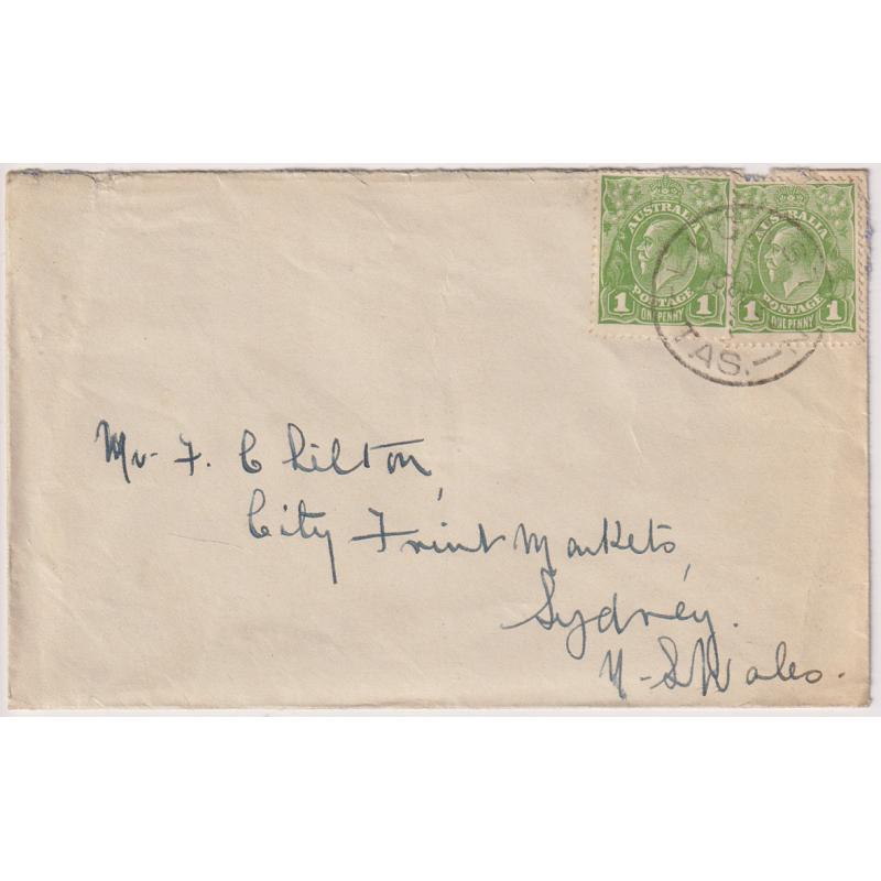 (UU1246) TASMANIA · 1936: neat cover with 1d green KGV franking tied but a light but obvious strike of the LUCASTON Type 4a cds which is rated S