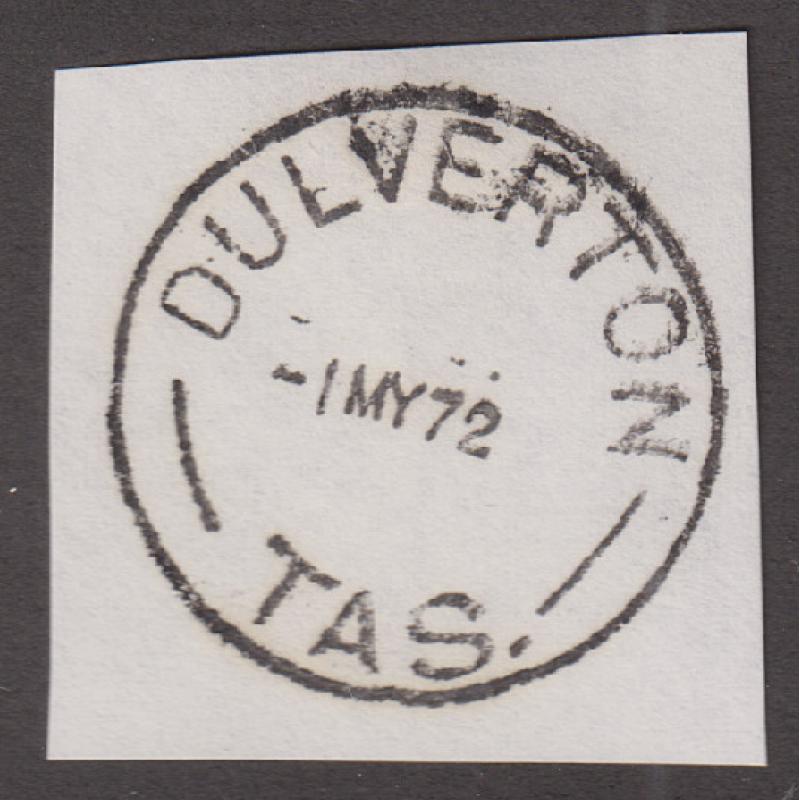 (UU1251) TASMANIA · 1972: a full clear strike of the DULVERTON Type 4a(s) cds on piece ý postmark is rated 3R