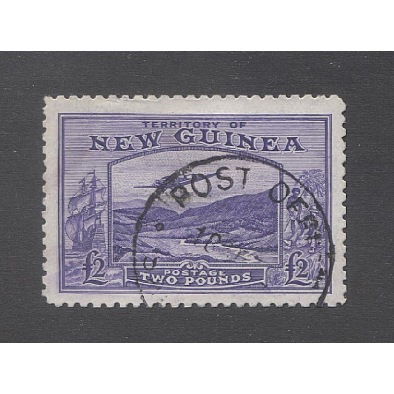 (UU15005) NEW GUINEA · 1935: used £2 bright violet Bulolo SG 204 · light surface paper wrinkle across 3 top perfs o/wise in excellent to fine condition · current "retail" for FU is AU$150
