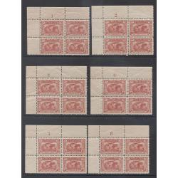(VV10076L) AUSTRALIA · 1931: fresh MNH 2d carmine-red Kingsford Smith PLATE BLOCKS of 4 (1 to 8) BW 141z/zg all in a fine condition · total c.v. AU$240 · not often offered this good! (4 images)