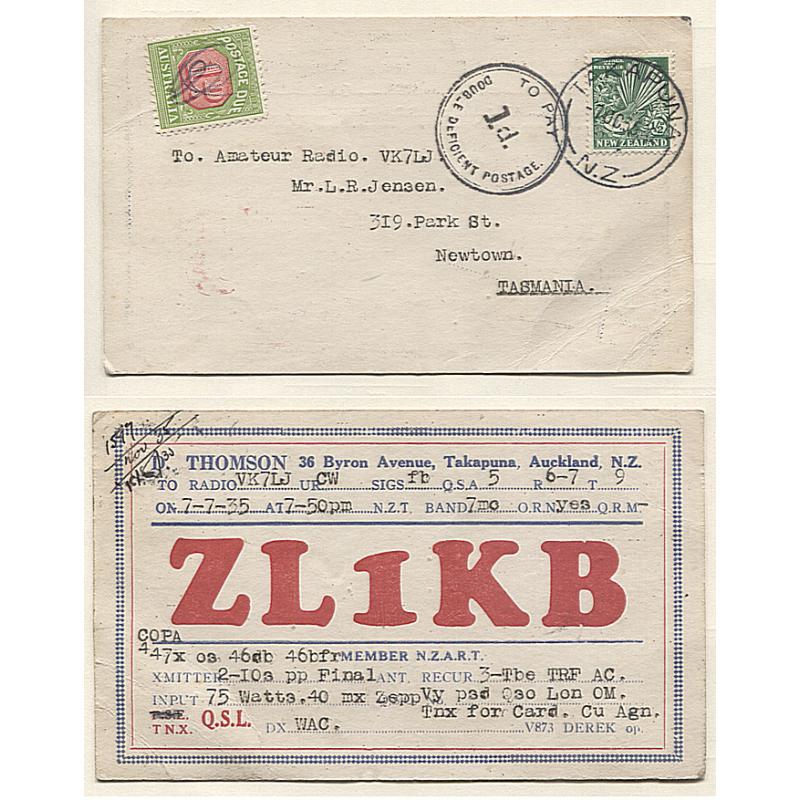 (VV10078) NEW ZEALAND · AUSTRALIA   1935: underpaid QSL card to Australian address · double the deficient postage paid on arrival · nice condition