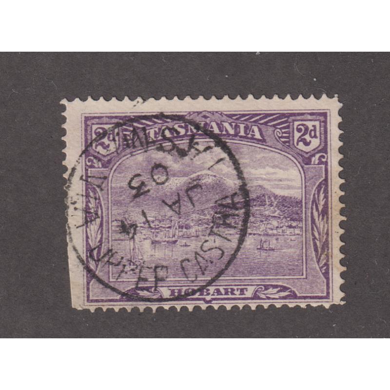(VV1025) TASMANIA · 1903: a clear strike of the UPPER CASTRA Type 1 cds on a 2d Pictorial · postmark is rated R-(7*)