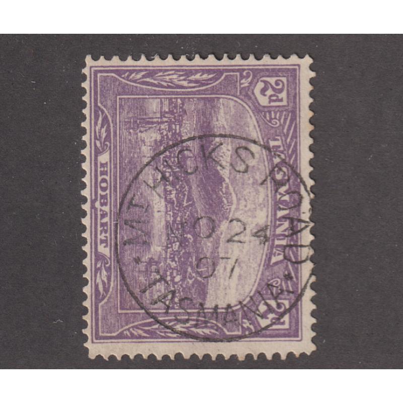 (VV1026) TASMANIA · 1907: a clear and nearly complete example of the MT HICKS ROAD Type 1 cds on a 2d Pictorial · postmark is rated RR-(10*)