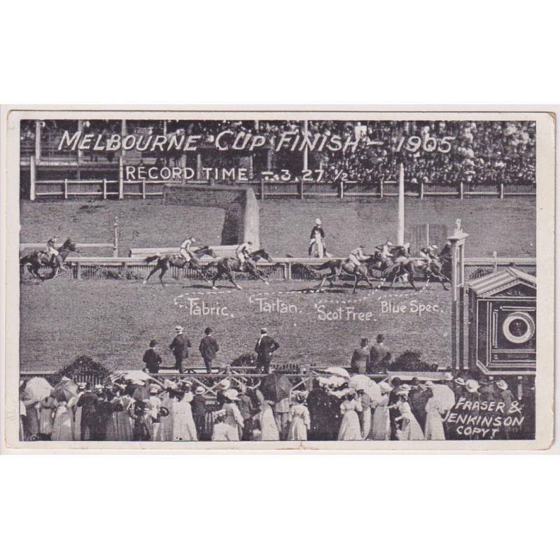 (VV1044) VICTORIA · 1905: postcard by Fraser & Jenkinson with a MELBOURNE CUP FINISH view · printed by Osboldstone · postally used to Tasmania and in an excellent condition