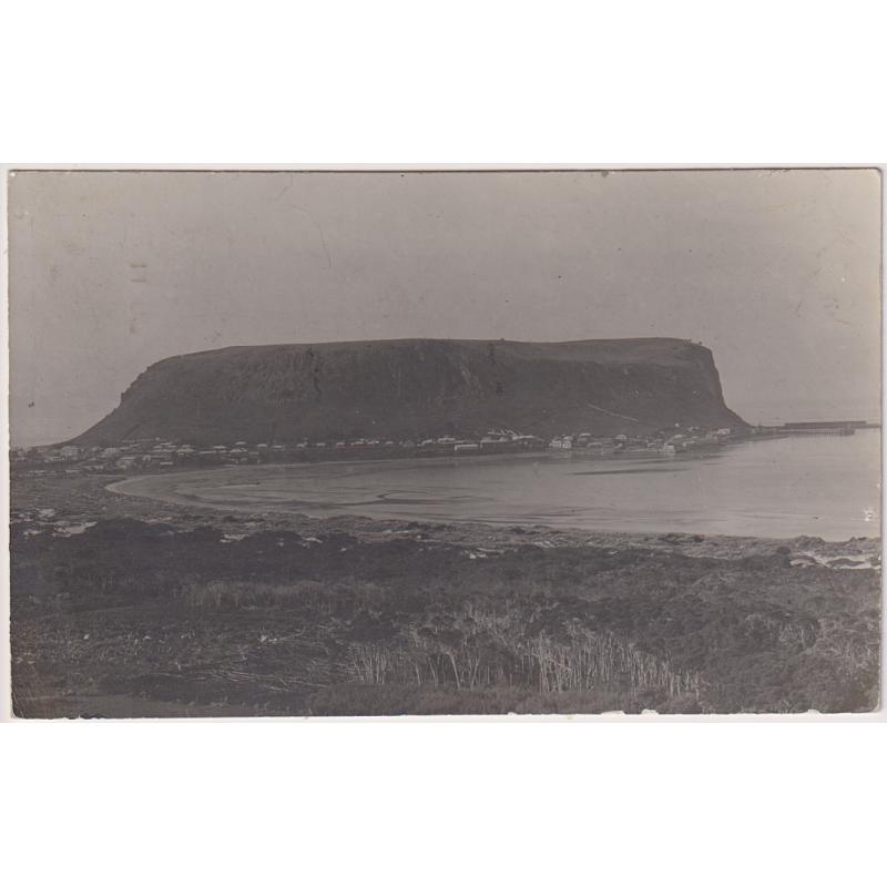 (VV1063) TASMANIA · c.1910: real photo card with a view of THE NUT at STANLEY · postally used but the stamp has been removed, fortunately without damage to the card
