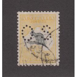 (VV1075) AUSTRALIA · 1915: used 5/- grey & yellow Roo (3rd wmk) perf OS SG O50 · reasonable centering for this stamp with full perfs · c.v. £70 (2 images)