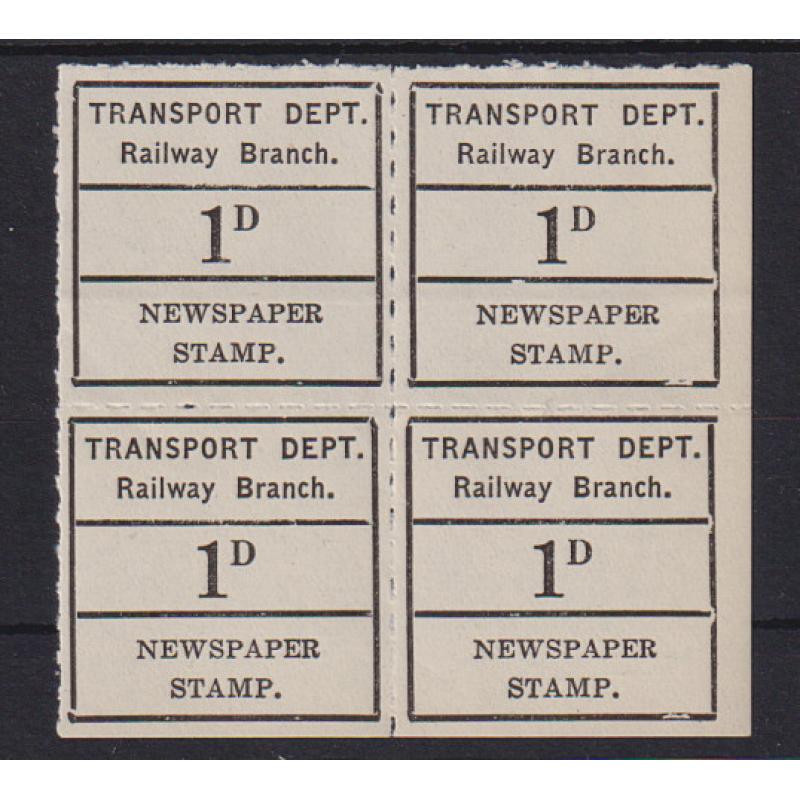 (VV1139) TASMANIA · 1939: VF MNH block of 4x 1d Newspaper Stamp Craig 1316 · total Elsmore c.v. AU$24 (2 images)