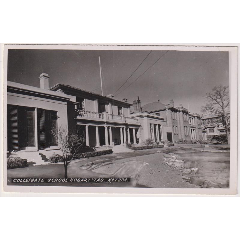 (VV1201) TASMANIA · 1940s: unused real photo card by Ash Bester (No.T234) w/view of COLLEIGATE (sic) SCHOOL HOBART in  VF condition · $5 STARTER!!