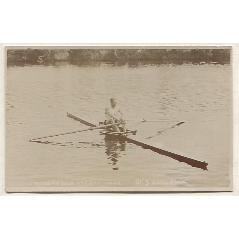 (VV15010) TASMANIA · NEW SOUTH WALES  1910: unused real photo card by W.J. Little with a portrait of "A PRIDDLE N.S.WALES INTER-STATE SCULLER", the photo taken at New Norfolk · fine condition