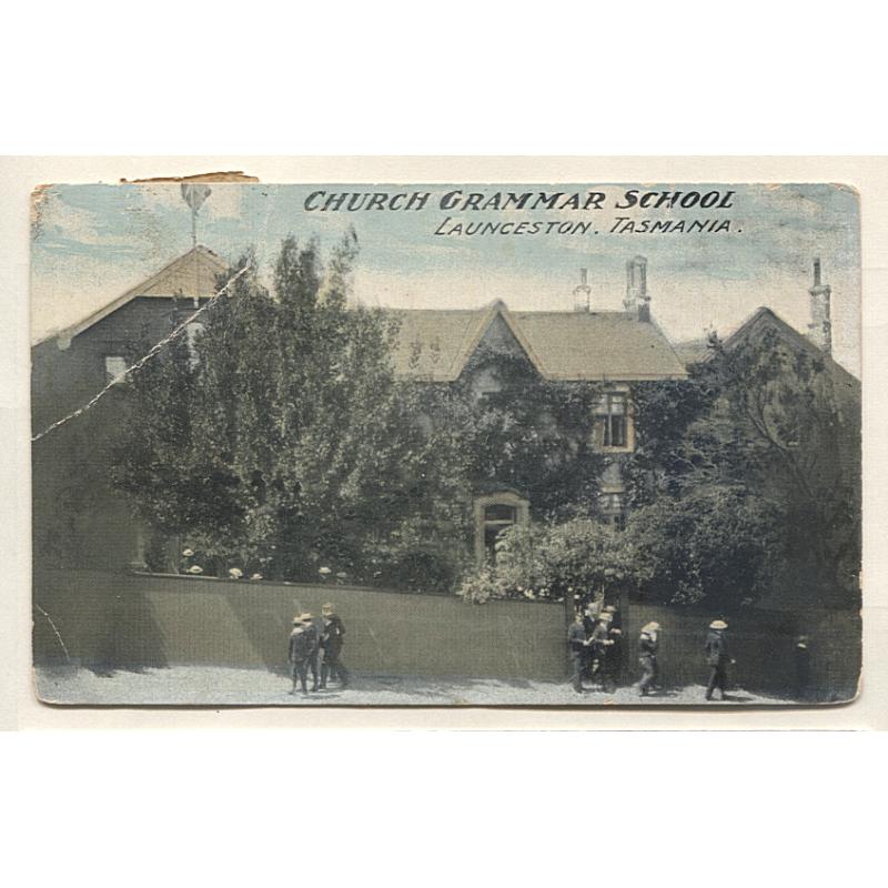 (VV15028) TASMANIA · 1914: F.W. Niven card for CHURCH GRAMMAR SCHOOL LAUNCESTON re-purposed as an advice card with forthcoming "Old Launcestonians" events printed on the back - see full description (2 images)