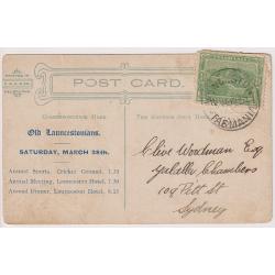 (VV15028) TASMANIA · 1914: F.W. Niven card for CHURCH GRAMMAR SCHOOL LAUNCESTON re-purposed as an advice card with forthcoming "Old Launcestonians" events printed on the back - see full description (2 images)