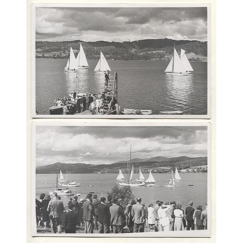 (VV15079) TASMANIA · 1950s: two postcard size photos showing views of a SHIPWRIGHT'S POINT REGATTA during the era · one card has photo-chemical staining on back o/wise condition is fine (2)