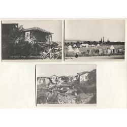 (VV15082) GREECE · 1932: five unused real photo cards with views of EARTHQUAKE DAMAGE at IERISSOS on the Chalkidiki Peninsula on September 26th · printed on Agfa postcard stock · excellent to fine condition (2 images)