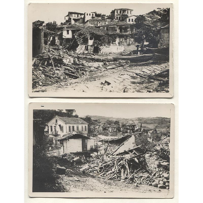 (VV15082) GREECE · 1932: five unused real photo cards with views of EARTHQUAKE DAMAGE at IERISSOS on the Chalkidiki Peninsula on September 26th · printed on Agfa postcard stock · excellent to fine condition (2 images)