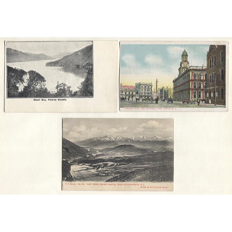 (VV15084) NEW ZEALAND · selection of ten pre-WWI cards with a range of views including Maori Bay, Bluff, Nelson, etc. · noted undivided back cards and a range of publishers · excellent condition throughout (3 images)