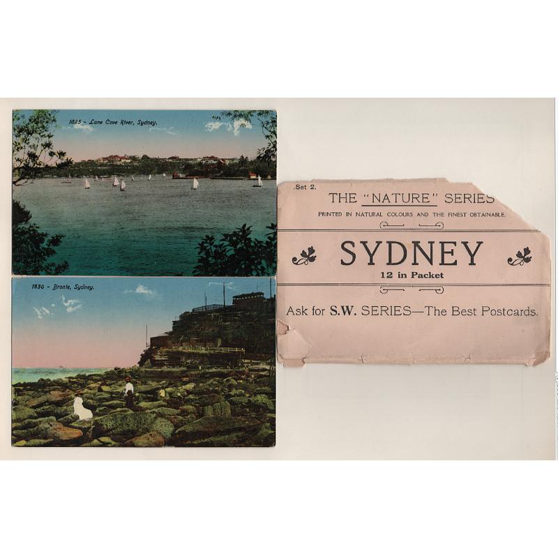 (VV15113L) NEW SOUTH WALES · c.1910: 12x S.W. "Nature" Series colour cards with numbered views of SYDNEY, all in F to VF condition · also part of the original packet in which the cards were sold (13 items)