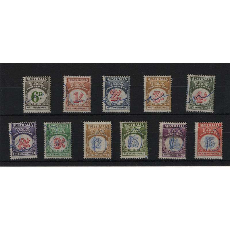 (VV15118) AUSTRALIA · 1940s/50s: selection of 11x TAX INSTALMENT stamps with values to £5 · Elsmore online c.v. AU$40++ (11)