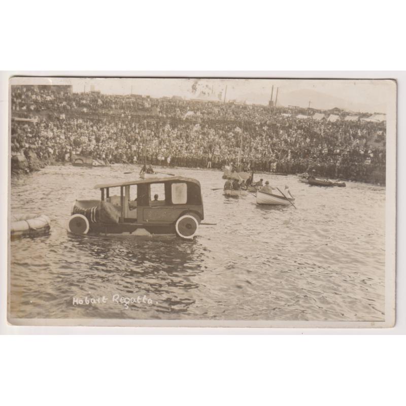 (WS1138) TASMANIA  · 1920s: real photo card featuring a view of a fun-loving crowd at the HOBART REGATTA · some light wear and some soiling on the back however the overall condition is excellent