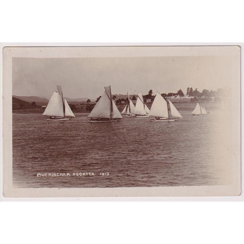 (WS1159) TASMANIA  ·  1913: an unused real photo card with a rare view of yachts racing in New Town Bay near Hobart at the BUCKINGHAM REGATTA · over-exposed on right side · excellent to fine condition