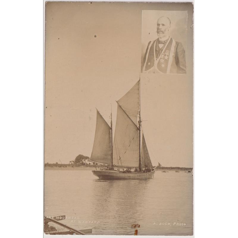 (WS1169) TASMANIA  ·  1907: real photo card with a view of the JANE MOORHEAD at WYNYARD with an insert of a gentleman in Lodge regalia · postally used with 1d Pictorial franking · excellent condition