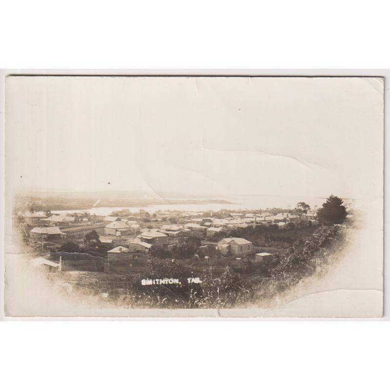 (WS1181) TASMANIA  ·  c.1920: real photo card with a view of SMITHTON and the Duck River estuary · some peripheral faults including a tear in the base but clean and quite displayable
