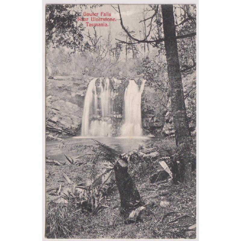 (WS1225) TASMANIA  ·  1909: card published by J.C. Ralph, Ulverstone w/view GAWLER FALLS NEAR ULVERSTONE · postally used with 1d Pictorial franking and in fine condition