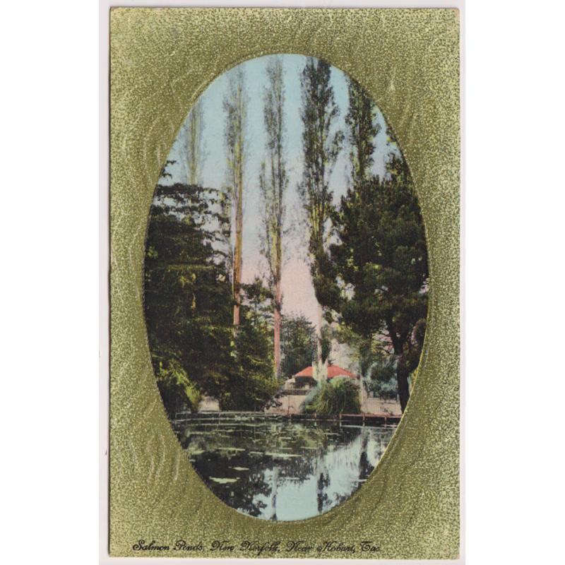 (WS1228) TASMANIA  · c.1912: unused embossed colour card by an unidentified publisher w/view of the SALMON PONDS NEAR NEW NORFOLK in an excellent clean condition