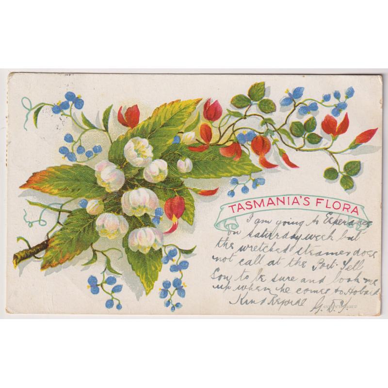 (WS1235) TASMANIA · 1906: TASMANIA'S FLORA card by an unidentified publisher postally used with 1d Pictorial franking · overall condition is VG to excellent