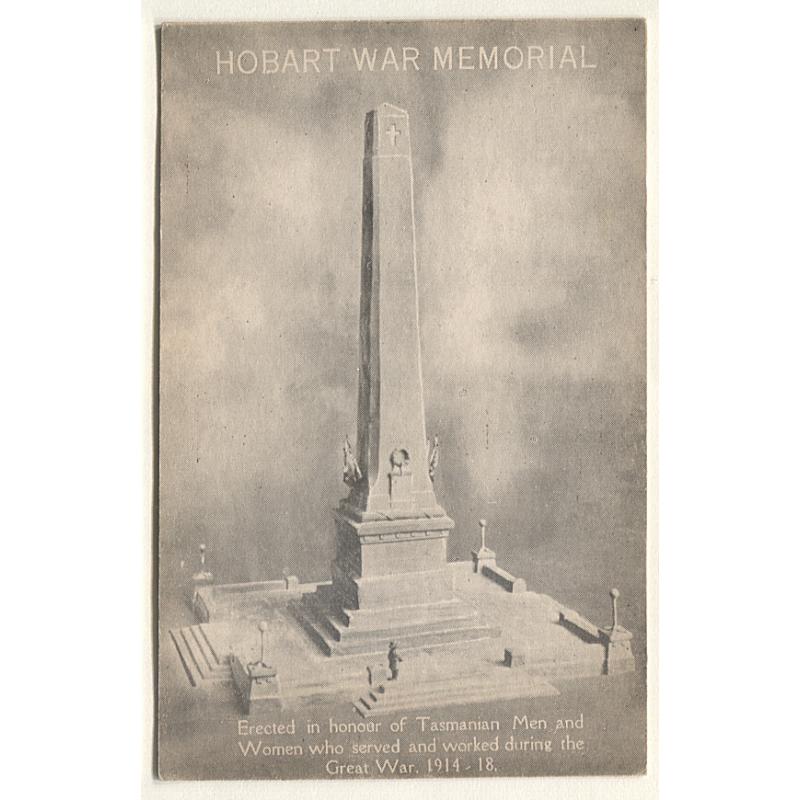 (WS15012) TASMANIA · 1920s: unused printed card with a view of the HOBART WAR MEMORIAL · does not have a postcard back but it was definitely published for use as one · excellent condition