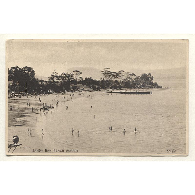 (WS15028) TASMANIA  · 1920s: unused card by Valentine (355) w/view of SANDY BAY BEACH, HOBART · excellent condition and a scarce card in my experience