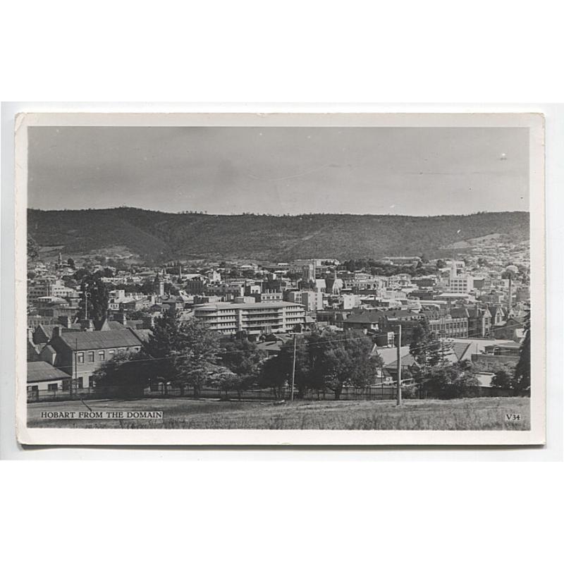 (WS1522) TASMANIA  · c.1950: unused real photo card by Valentine's (V34) w/view HOBART FROM THE DOMAIN · a couple of minor imperfections o/wise in fine condition