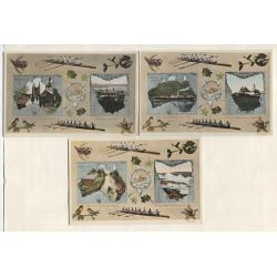 (WW10034) TASMANIA · c.1912: six consecutively numbered "Hands Across the Sea" cards by McVilly & Little, elaborately illustrated with two inserted Southern Tasmanian views · all are in excellent to VF condition (2 images)