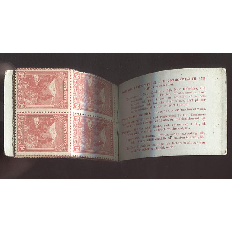 (WW1007) TASMANIA · 1911: incomplete 2/- booklet containing 6x ½d (loose) and 10x 1d Pictorials · cover red on pink · ACSC B6(T)A · c.v. for complete item AU$7,500 (5 sample images)