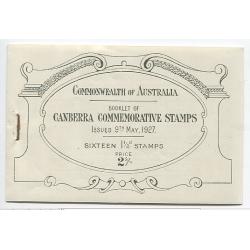 (WW1027) AUSTRALIA · 1927: complete booklet containing 16x 1½ Canberra commems ACSC B38 · some rusty staple marks on the back o/wise in VF condition inside and out · c.v. AU$125 (4 images)