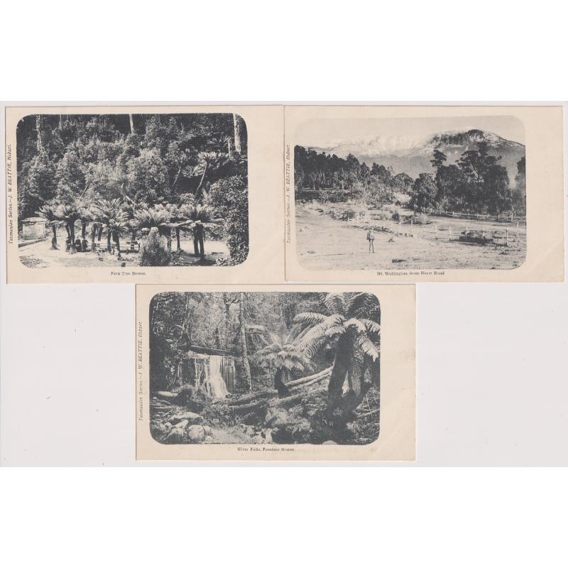 (WW1133) TASMANIA · c.1904: three unused cards from J.W. Beattie's "Tasmanian Series" with MOUNT WELLINGTON views ....see largest image for details · all cards in excellent to fine condition (3)