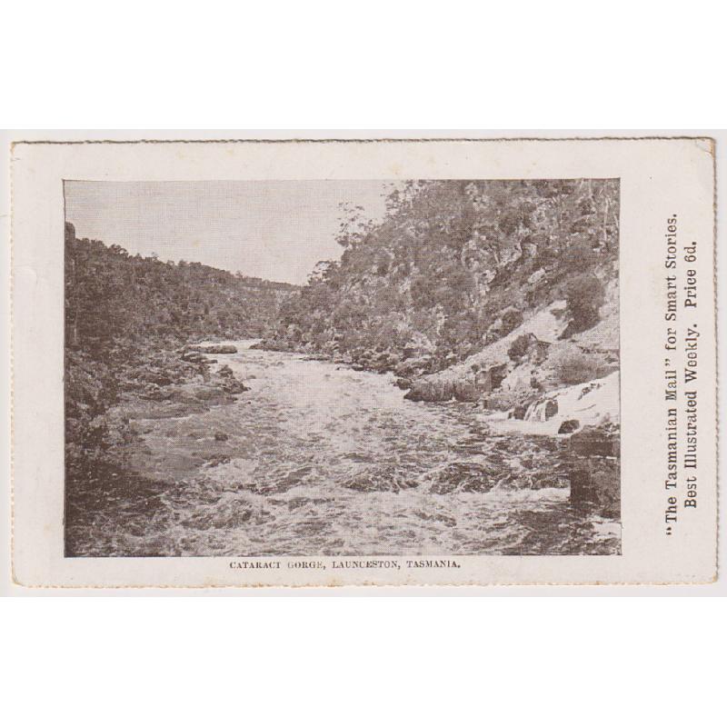 (WW1138) TASMANIA · c.1905: unused "Tasmanian Mail" card printed by The Mercury w/view of CATARACT GORGE · some minor soiling on the back o/wise in excellent to fine condition
