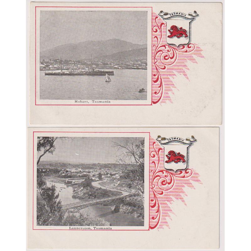 (WW1200) TASMANIA · c.1902: unused cards by Robert Jolley with views of LAUNCESTON and HOBART - the latter cards has some mounting remnants on the back o/wise condition is fine (2)