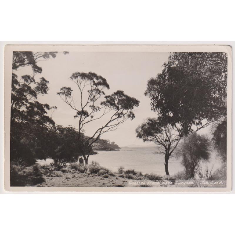 (WW1422) TASMANIA · 1940s: unused real photo card by G.M. Breaden with a COASTAL SCENE NEAR SWANSEA · photochemical staining on the back o/wise in fine condition