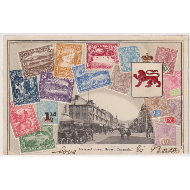 (WW1455) TASMANIA · 1906: unused embossed stamp card by V.S.M. with an inserted b&w view of LIVERPOOL STREET HOBART · corner crease at LR o/wise in excellent condition · see largest image