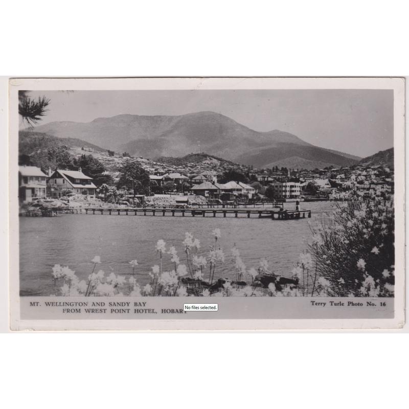 (WW15010) TASMANIA · 1958: Terry Turle photo (No.16) of MT. WELLINGTON AND SANDY BAY FROM WREST POINT published as a real photo card by Valentine's - message on verso but not postally used