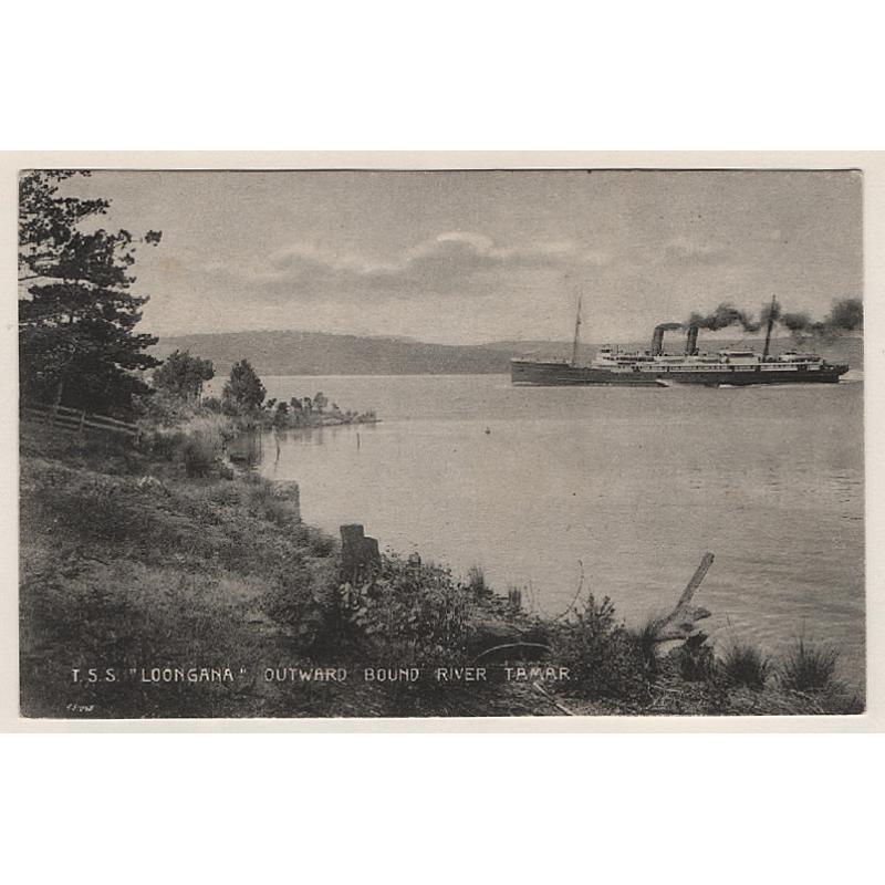 (WW15025) TASMANIA · c.1910: unused card from "Beautiful Tasmania" series (No.24) by Selwyn Cox w/view T.S.S. "LOONGANA" OUTWARD BOUND RIVER TAMAR · excellent to fine condition