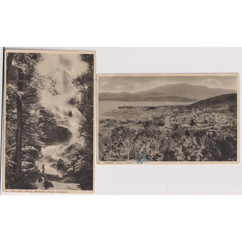 (WW15030) TASMANIA · c.1920: unused cards by R. Tuck produced for "The British Australian & New Zealander" w/views of COLUMBIA (sic) FALLS and DERWENT RIVER · condition as per largest image (2)