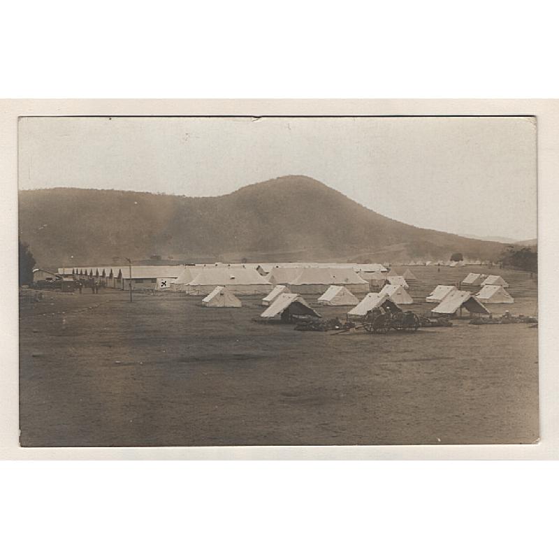 (WW15048) TASMANIA · 1917: real photo card by J.W. Beattie with a view of CLAREMONT (MILITARY) CAMP · long informative message from trainee but not postally used · VF condition