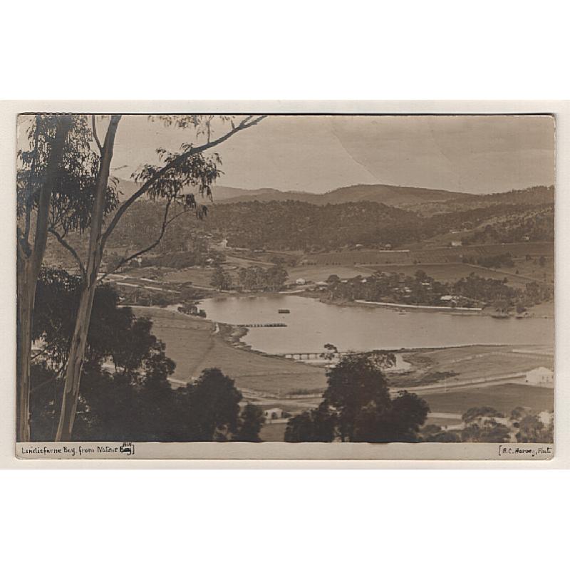 (WW15052) TASMANIA · 1905: real photo card by R.C. Harvey w/view LINDISFARNE BAY FROM NATONE HILL · postally used with 1d Pictorial franking · fine condition
