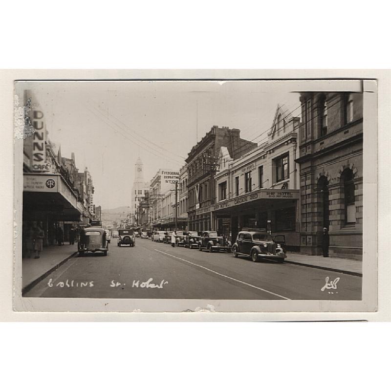 (WW15067) TASMANIA · 1946: real photo card by J.C. Breaden w/view COLLINS ST. HOBART, the photo taken near the intersection with Elizabeth Street · long message on verso but not postally used · excellent condition