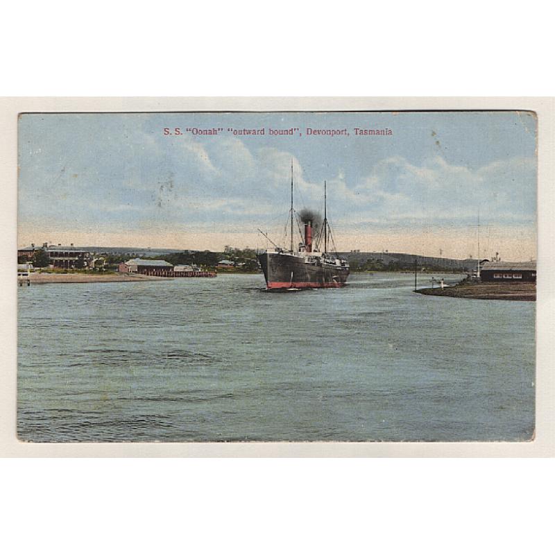 (WW15083) TASMANIA · c.1910: card by Spurling & Son card (No.573) w/view S.S. "OONAH" OUTWARD BOUND, DEVONPORT · some minor wear and light soiling on verso however the overall condition remains excellent