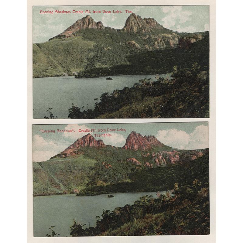 (WW15094) TASMANIA · c.1910: two unused cards by Spurling & Son · different printings using the same photo of CRADLE MOUNTAIN AND DOVE LAKE from No.9 Series and numbered 62A · both cards are in fine condition